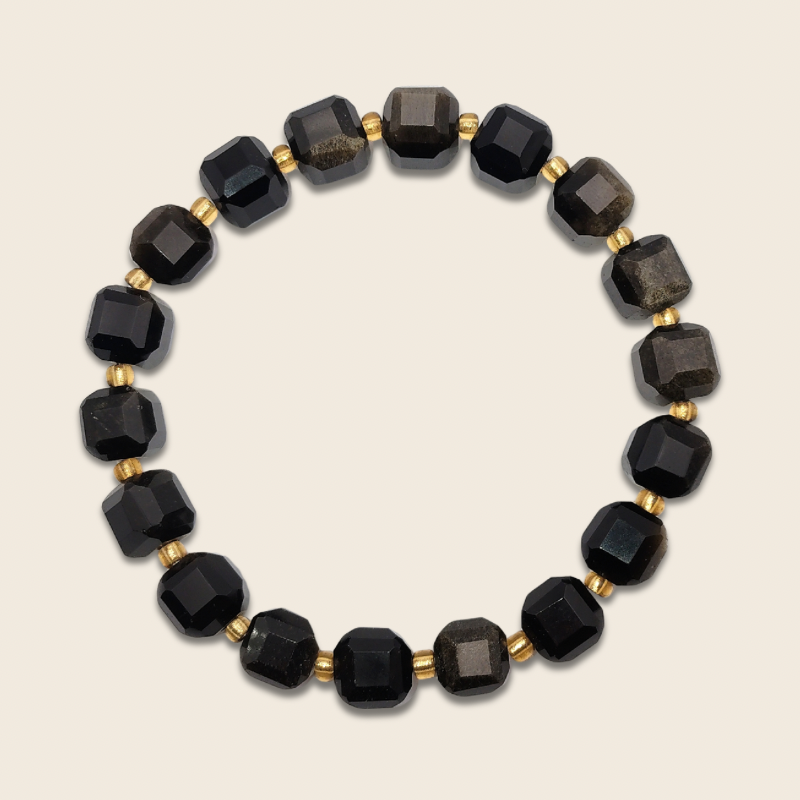 Gold Sheen Obsidian Cube Bracelet